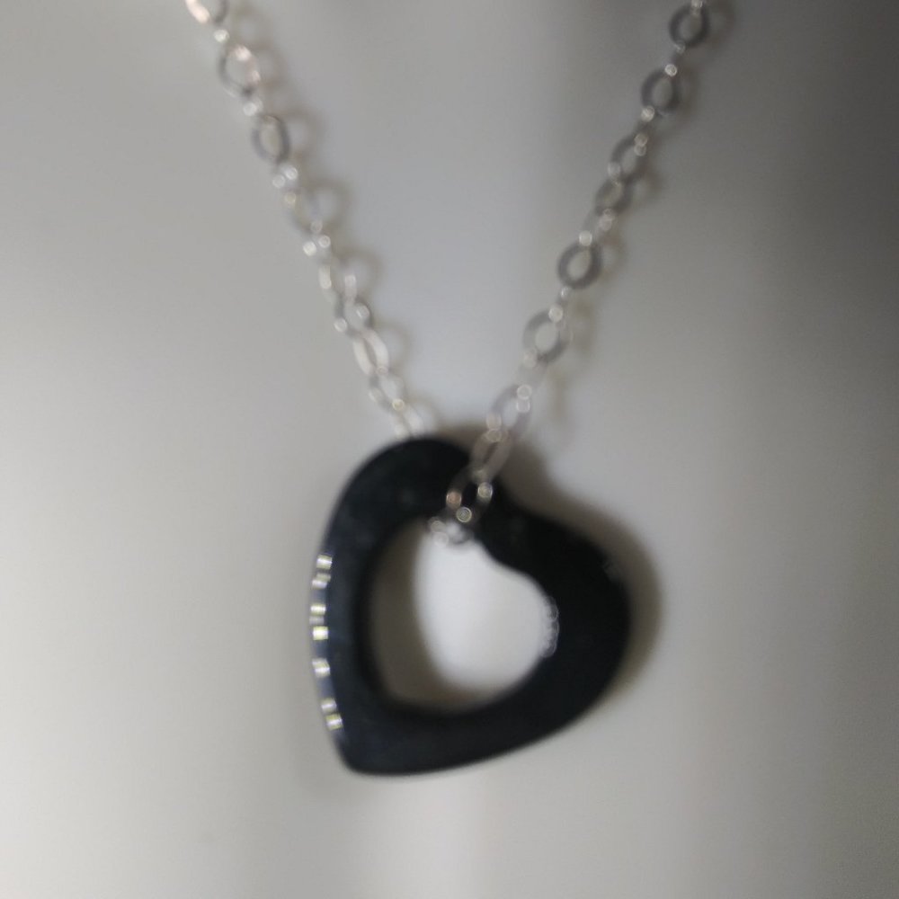 Black Onyx Heart Pendant 925 Sterling Silver Chain or 18kt Vermeil Chain NEW